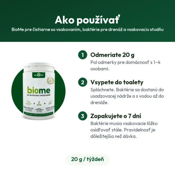 BioMe pre čistiarne so vsakovaním, baktérie pre drenáž a vsakovaciu studňu