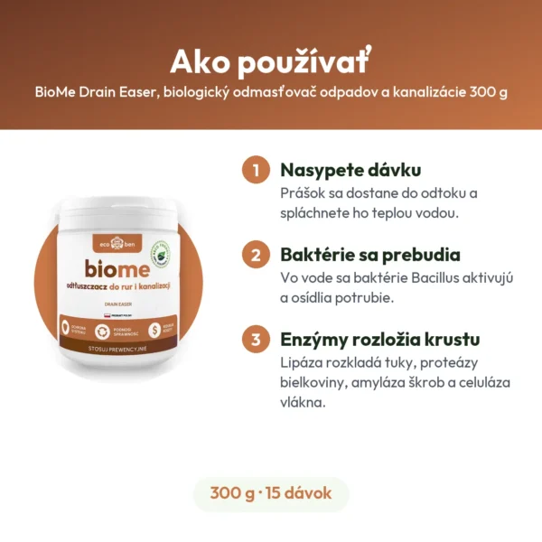 BioMe Drain Easer, biologický odmasťovač odpadov a kanalizácie 300 g