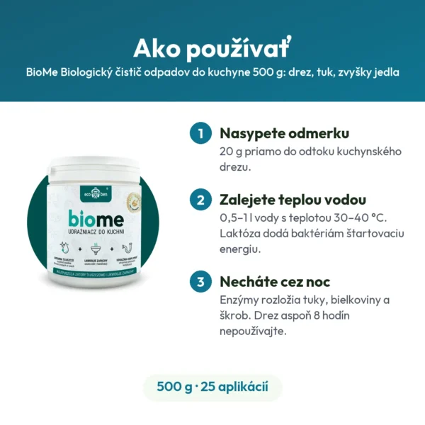 BioMe Biologický čistič odpadov do kuchyne 500 g: drez, tuk, zvyšky jedla